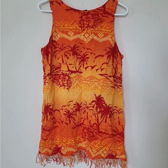Vintage Sonoma Jean Company Orange Palm Tree Print Fringe Tank Dress Size S - Picture 6 of 6